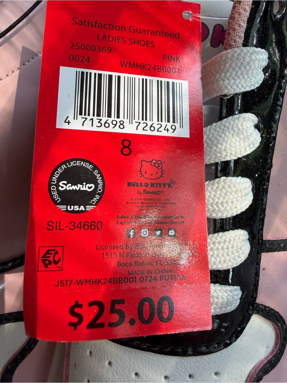 Sanrio Hello Kitty Pink and White Women's Sneakers